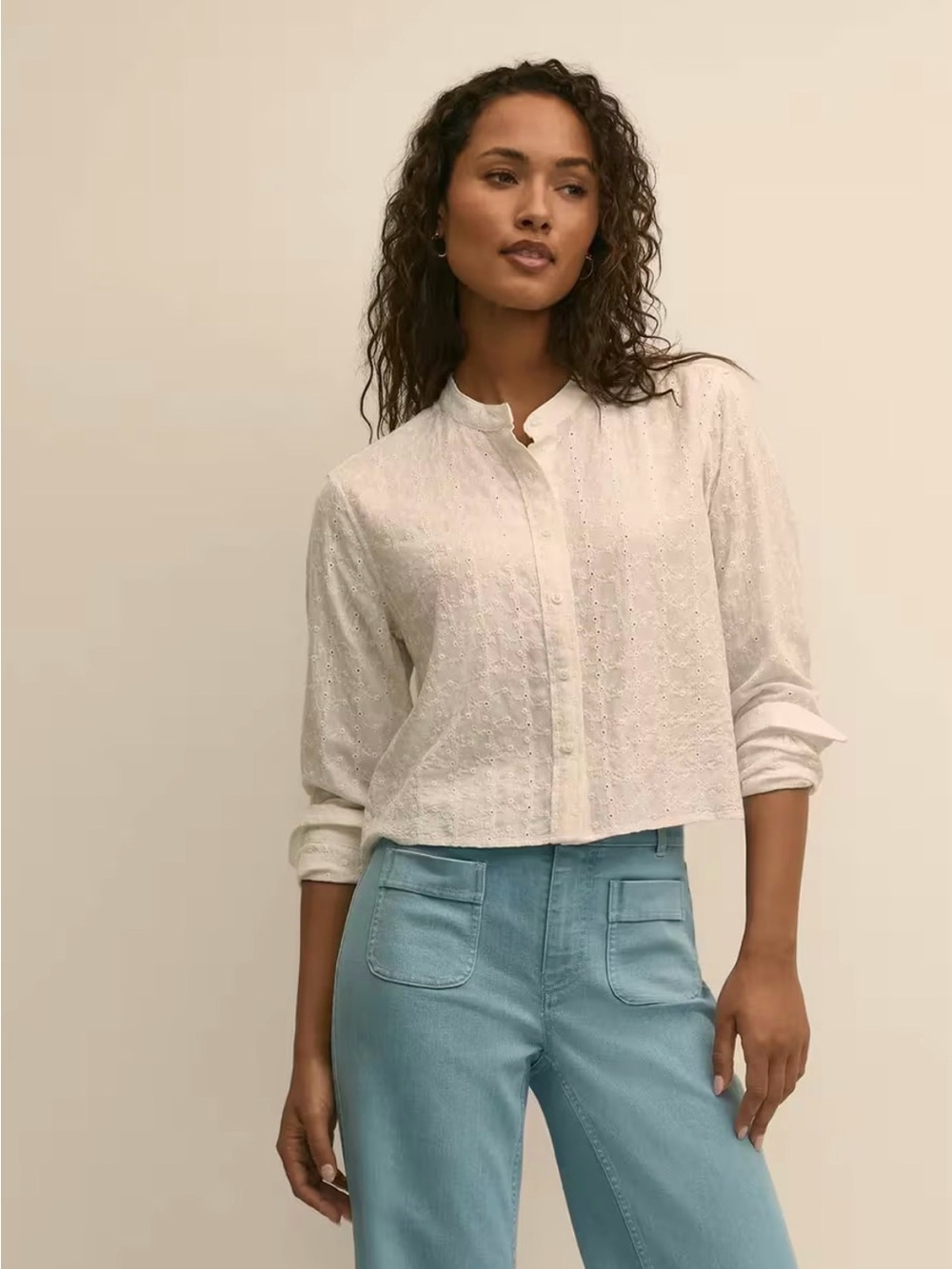 Brooks Brothers NWT Women's White Eyelet Band-Collar Shirt